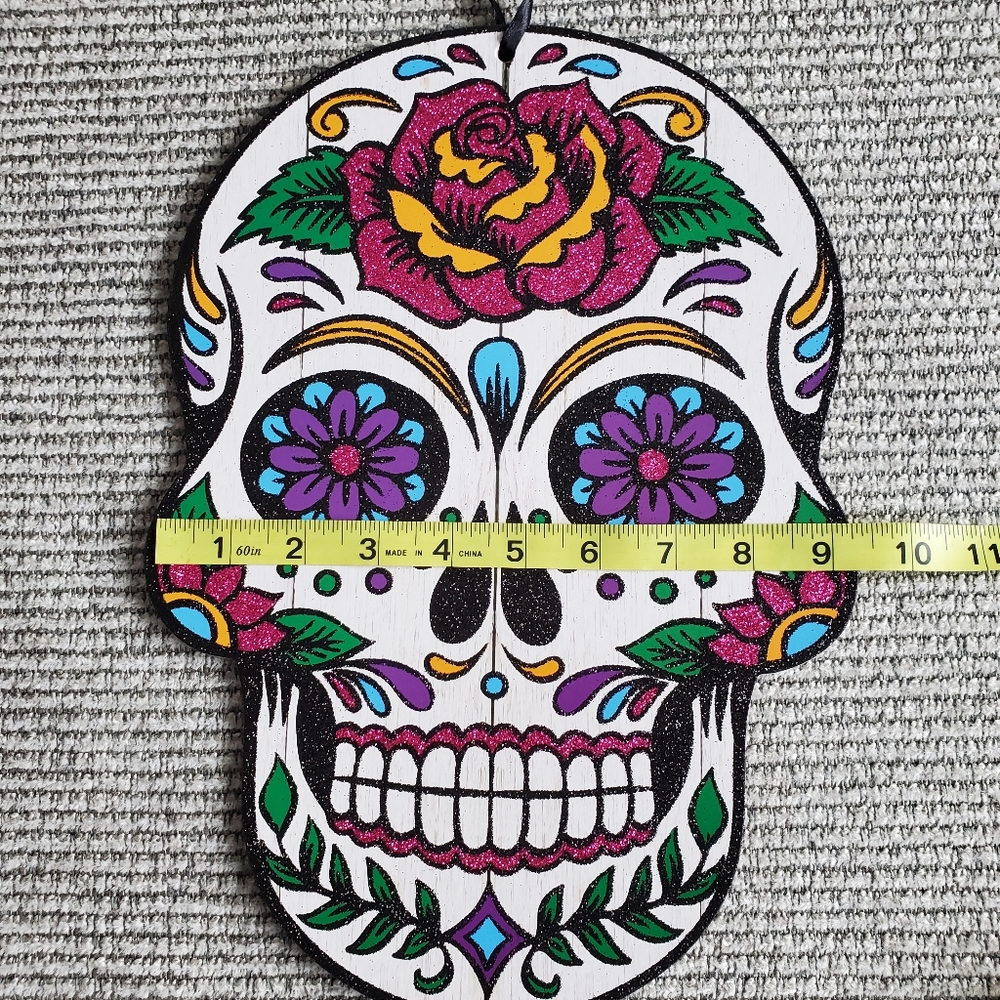 SOLD Mexican Day of The Dead Sugar Skull Wood Wall Sign - Picture 8 of 8